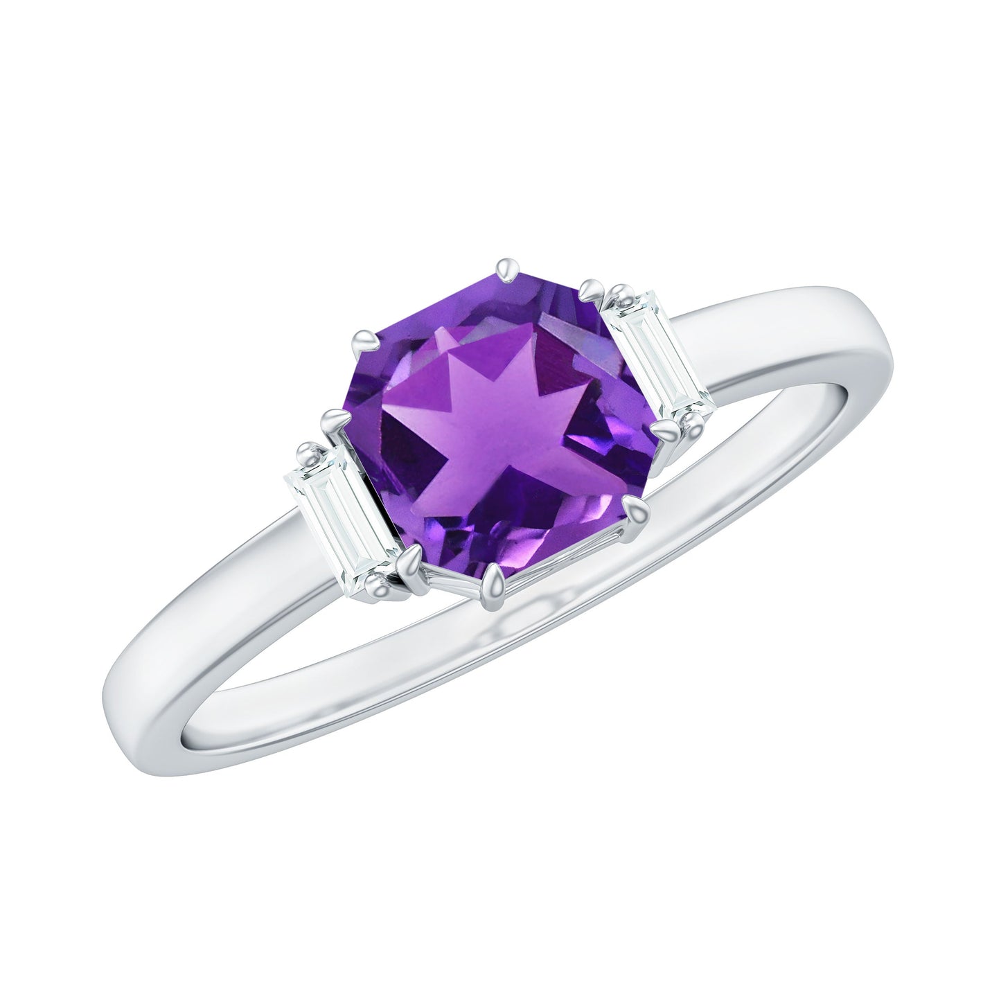 Natural 1.3 Carat Amethyst Asscher Cut Engagement Ring with Diamond