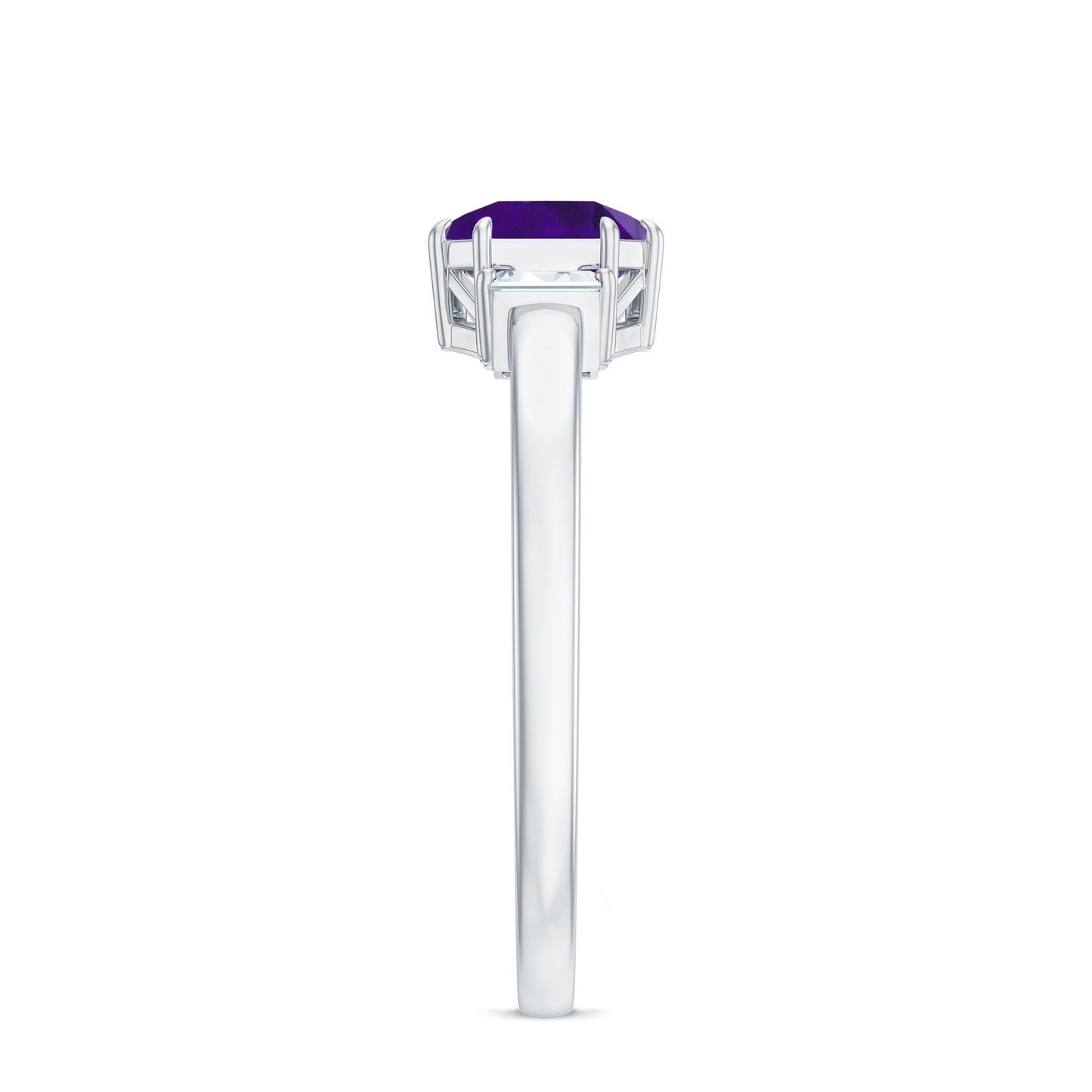 Natural 1.3 Carat Amethyst Asscher Cut Engagement Ring with Diamond