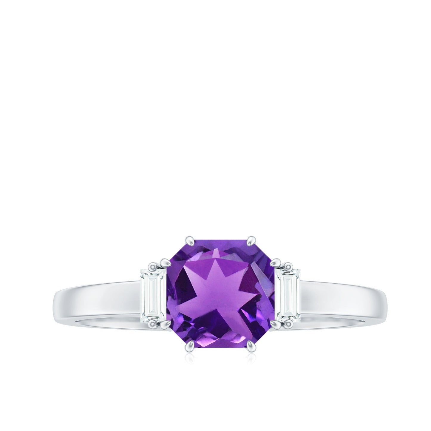 Natural 1.3 Carat Amethyst Asscher Cut Engagement Ring with Diamond