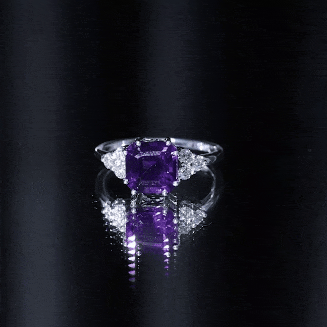 3 Carat Amethyst Asscher Cut Engagement Ring with Diamond Trio