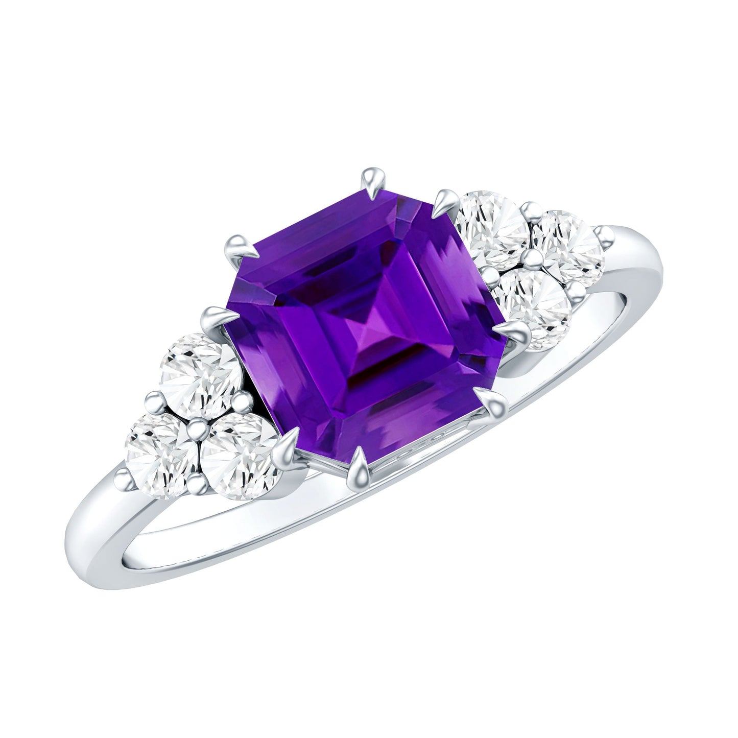 3 Carat Amethyst Asscher Cut Engagement Ring with Diamond Trio