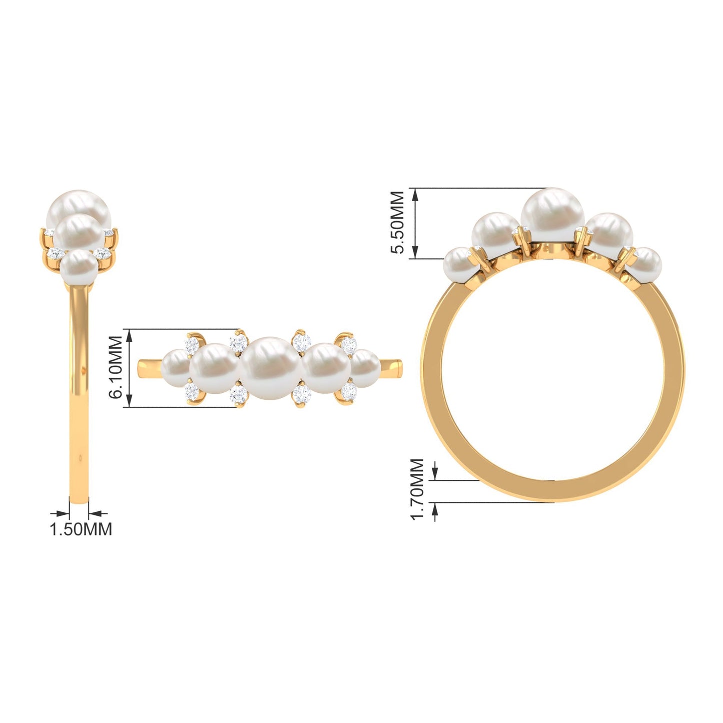 Natural Freshwater Pearl 5 Stone Anniversary Ring with Diamond