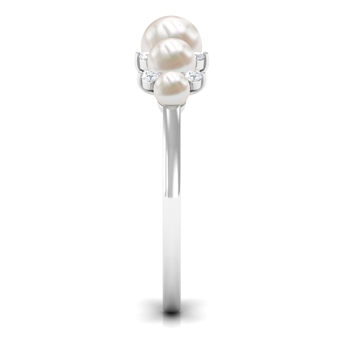 Natural Freshwater Pearl 5 Stone Anniversary Ring with Diamond