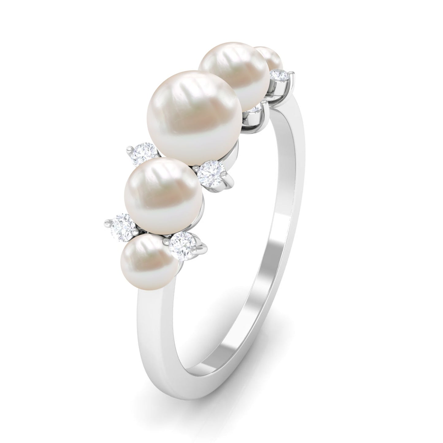 Natural Freshwater Pearl 5 Stone Anniversary Ring with Diamond