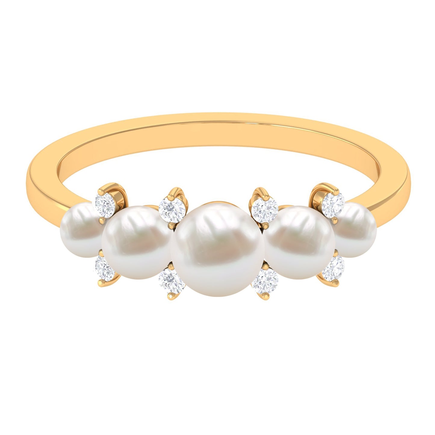 Natural Freshwater Pearl 5 Stone Anniversary Ring with Diamond
