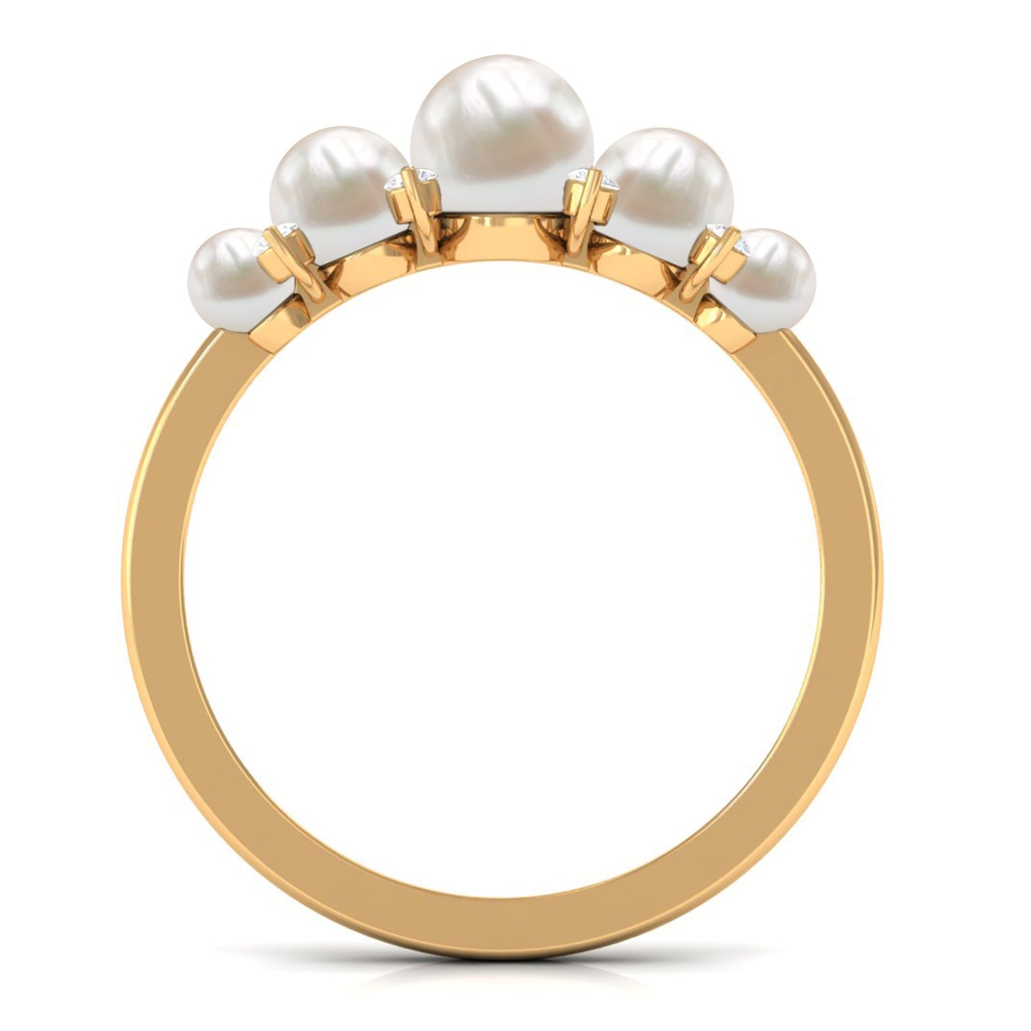 Natural Freshwater Pearl 5 Stone Anniversary Ring with Diamond
