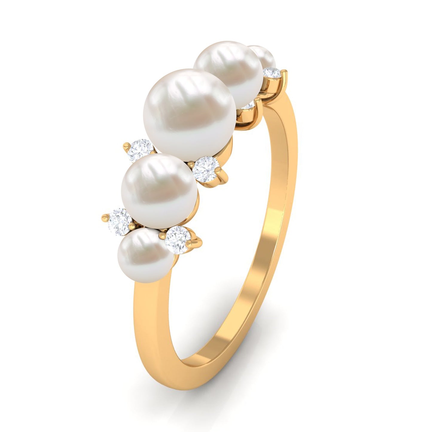 Natural Freshwater Pearl 5 Stone Anniversary Ring with Diamond