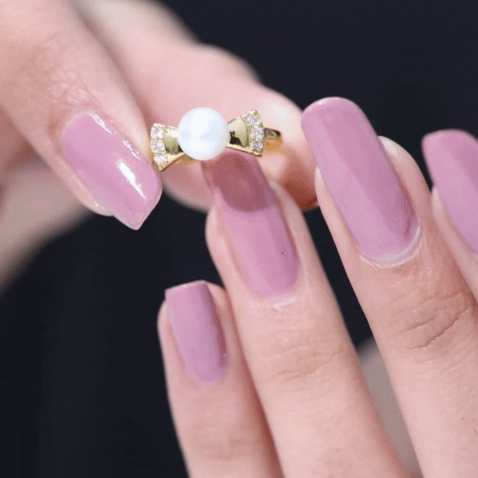 Natural 2 Carat Freshwater Pearl Diamond Engagement Ring with Bow