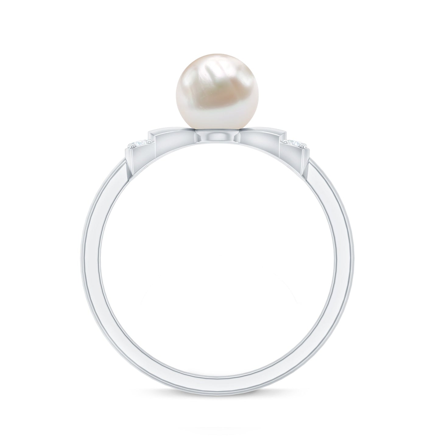 Natural 2 Carat Freshwater Pearl Diamond Engagement Ring with Bow