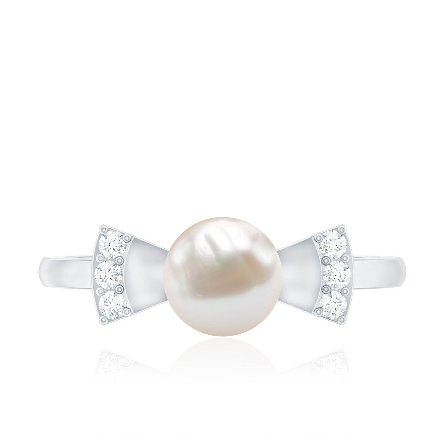 Natural 2 Carat Freshwater Pearl Diamond Engagement Ring with Bow