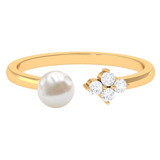 Cultured 2 Carat Freshwater Pearl Promise Ring with Diamond