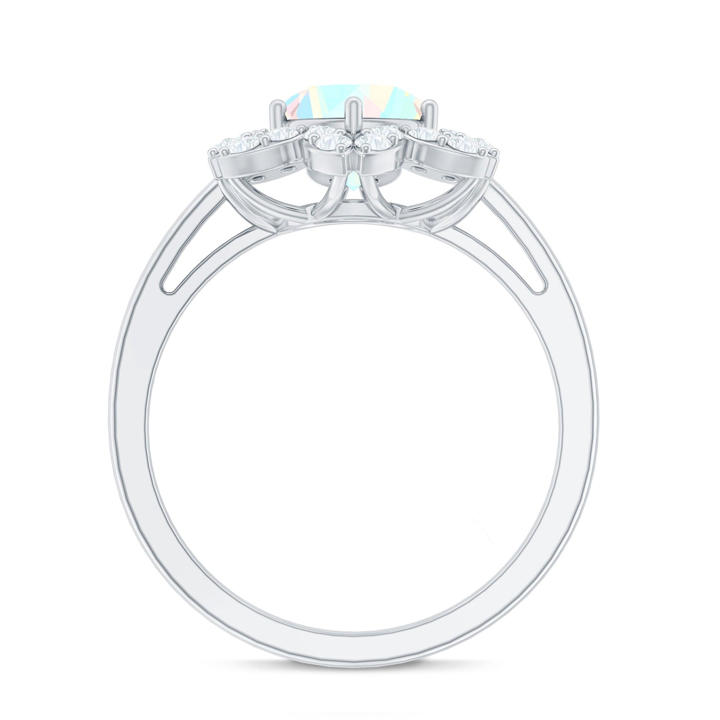 2 Carat Round Shape Ethiopian Opal Floral Engagement Ring with Diamond