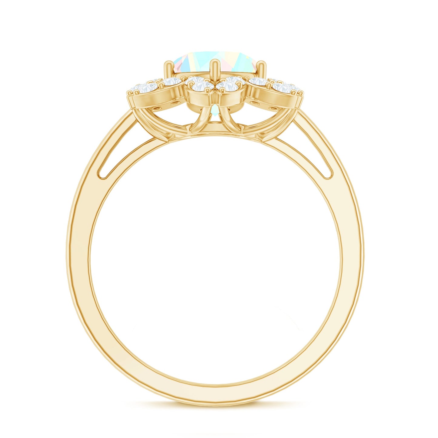2 Carat Round Shape Ethiopian Opal Floral Engagement Ring with Diamond