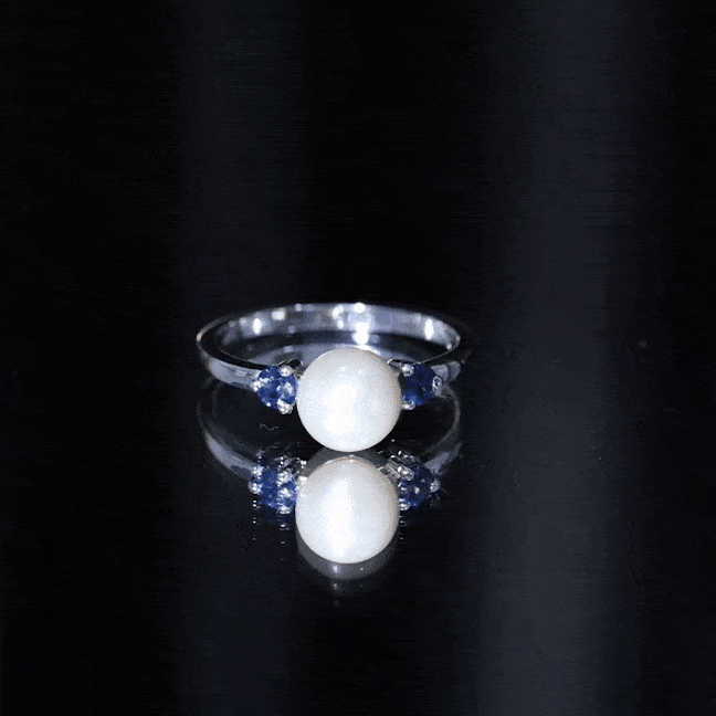 Cultured Freshwater Pearl Engagement Ring with Blue Sapphire
