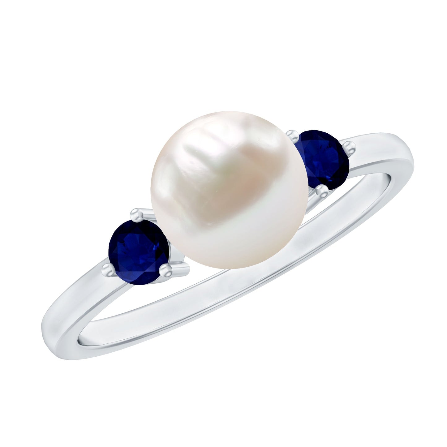 Cultured Freshwater Pearl Engagement Ring with Blue Sapphire