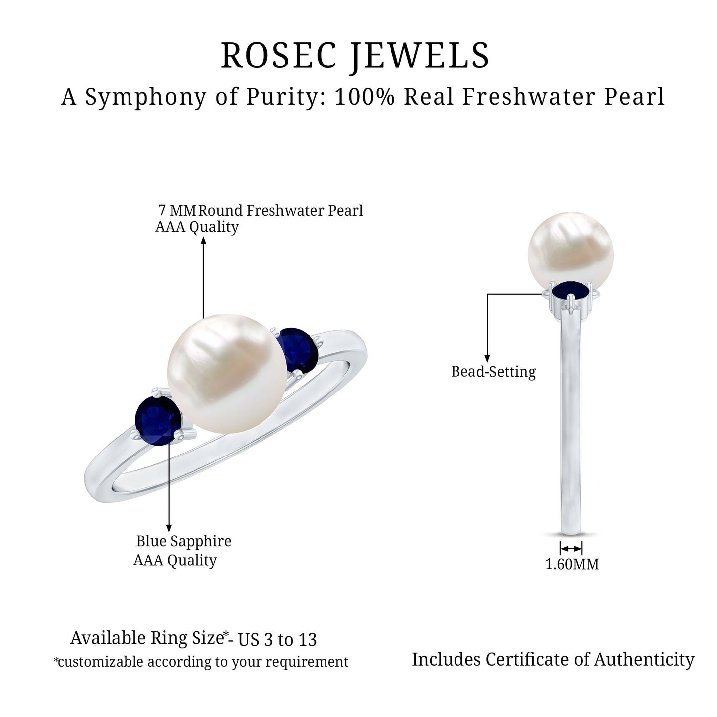 Cultured Freshwater Pearl Engagement Ring with Blue Sapphire
