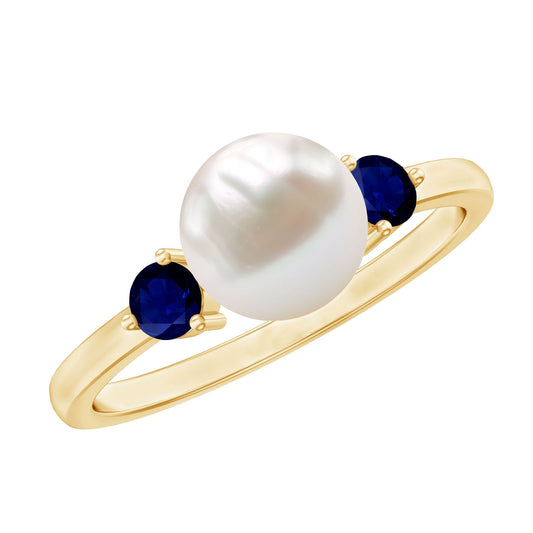 Cultured Freshwater Pearl Engagement Ring with Blue Sapphire