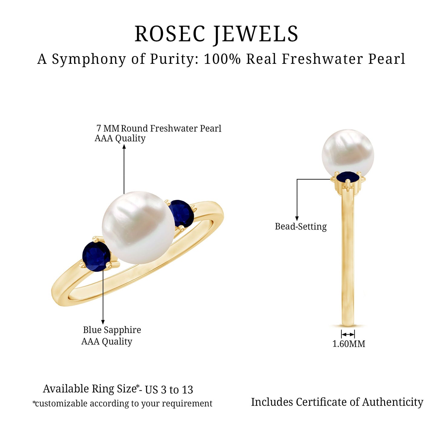 Cultured Freshwater Pearl Engagement Ring with Blue Sapphire