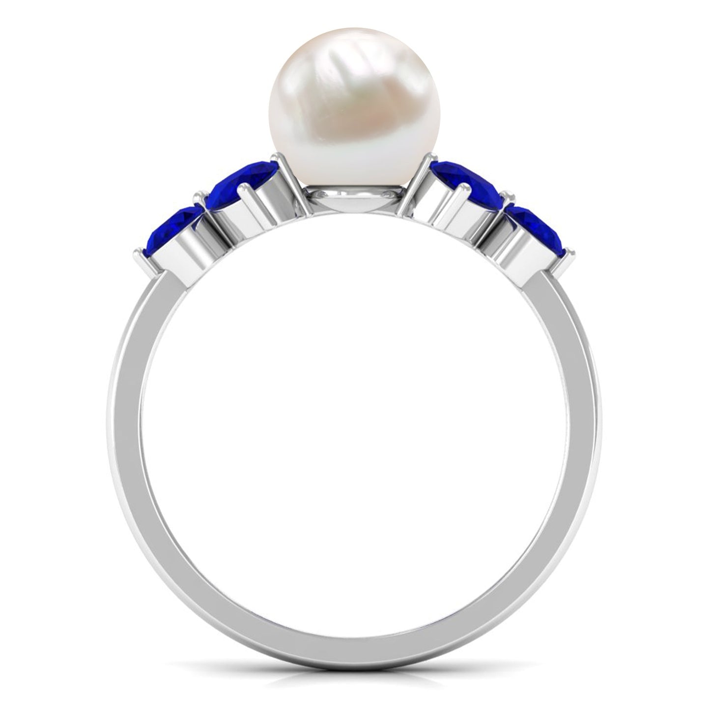 Natural 7.4 Carat Freshwater Pearl Engagement Ring with Blue Sapphire Trio