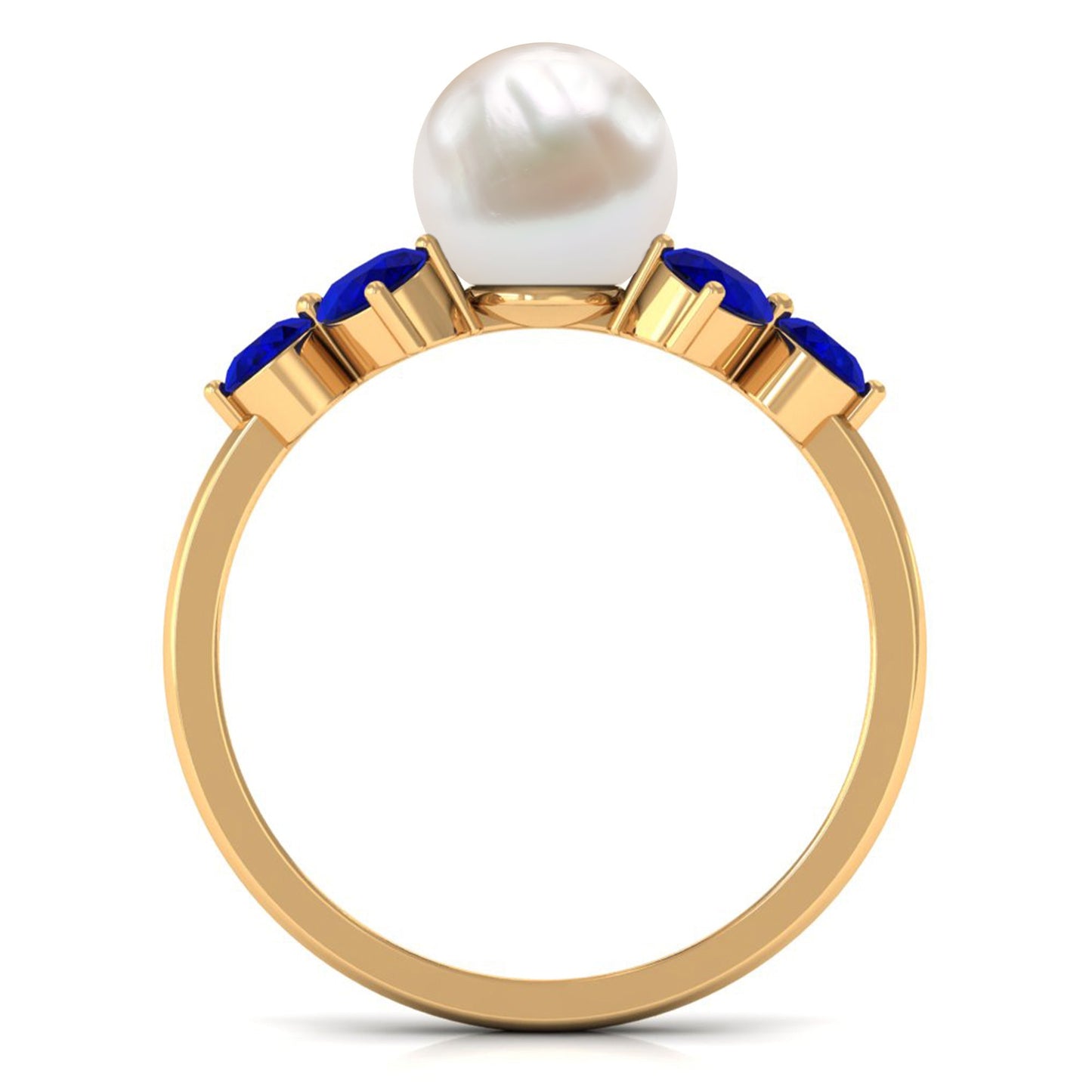 Natural 7.4 Carat Freshwater Pearl Engagement Ring with Blue Sapphire Trio