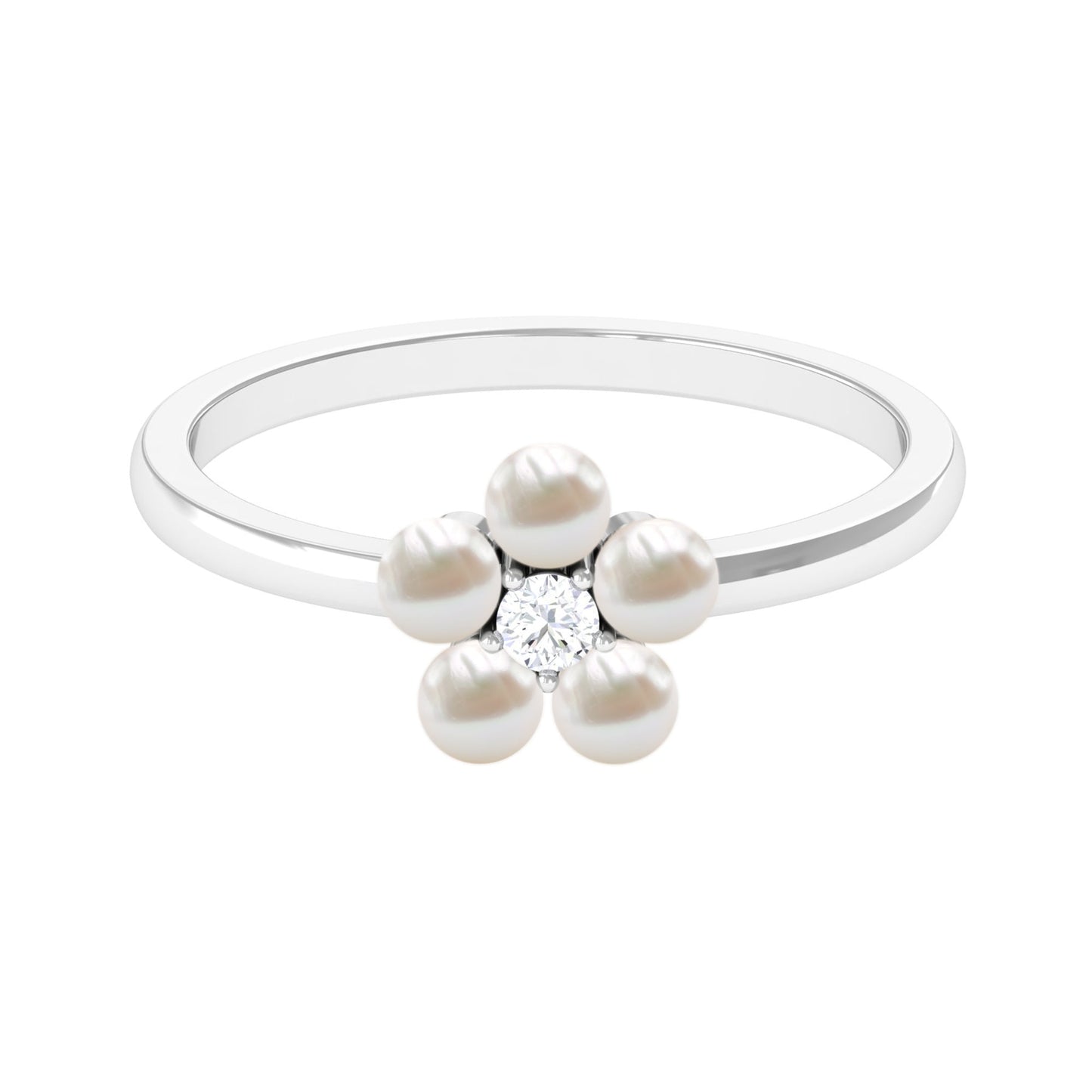 Cultured Freshwater Pearl Flower Promise Ring with Lab Diamond