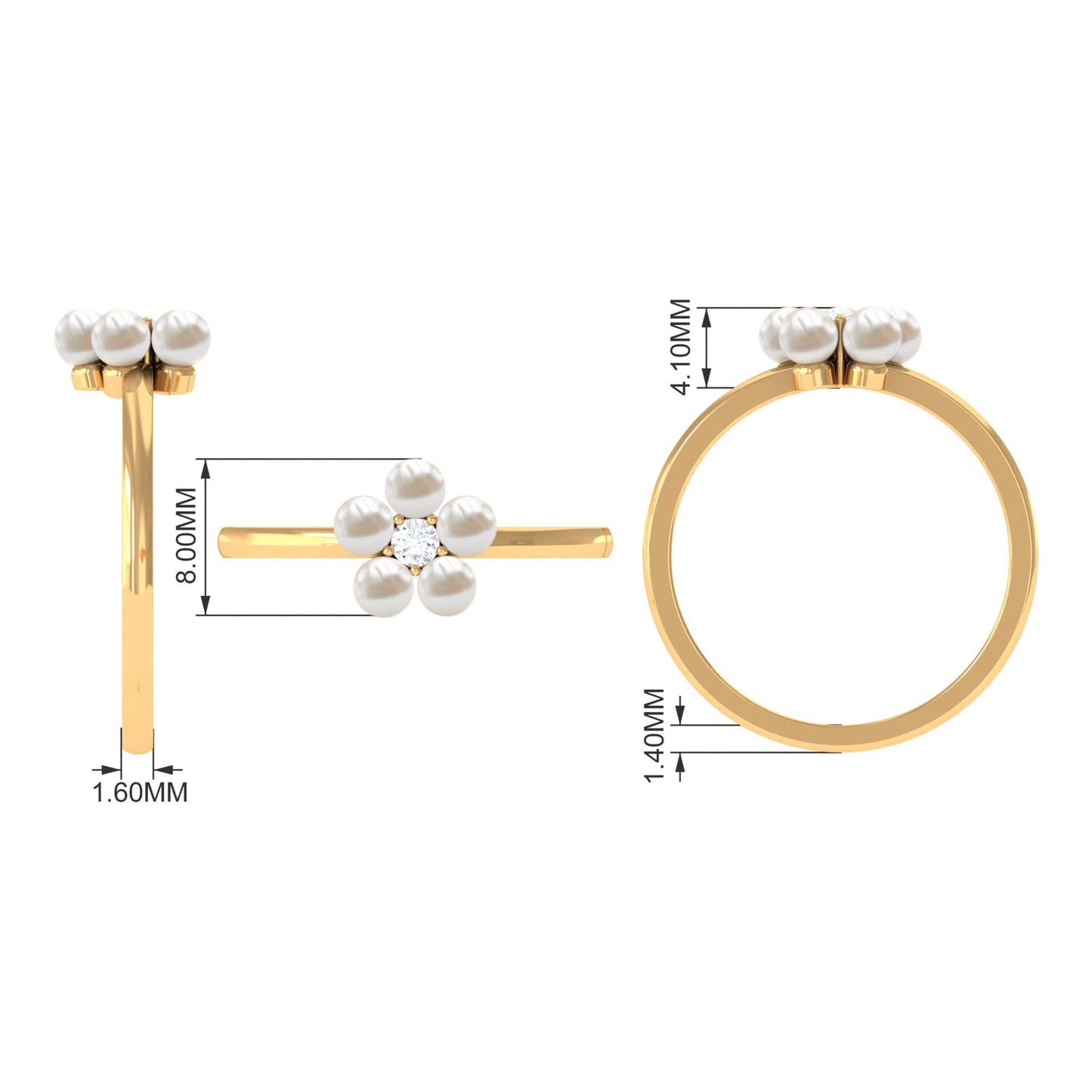 Cultured Freshwater Pearl Flower Promise Ring with Lab Diamond