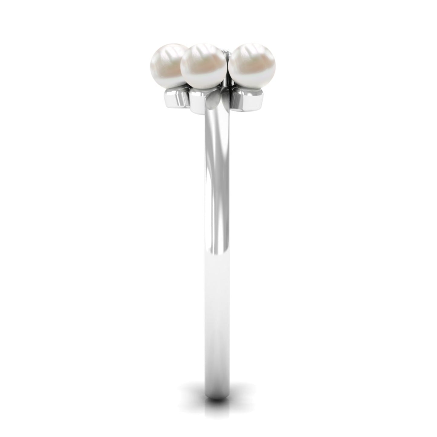 Cultured Freshwater Pearl Flower Promise Ring with Lab Diamond