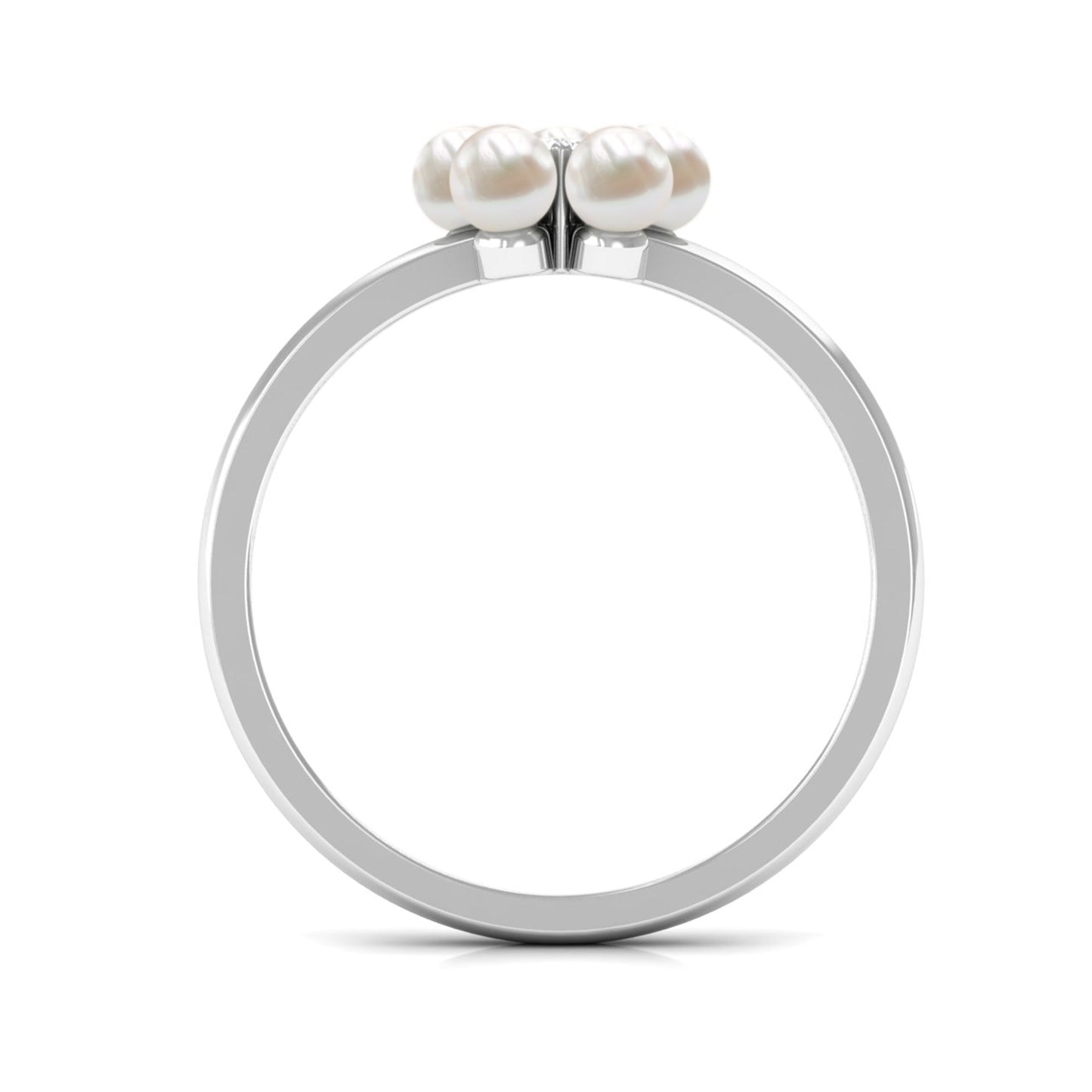 Cultured Freshwater Pearl Flower Promise Ring with Lab Diamond
