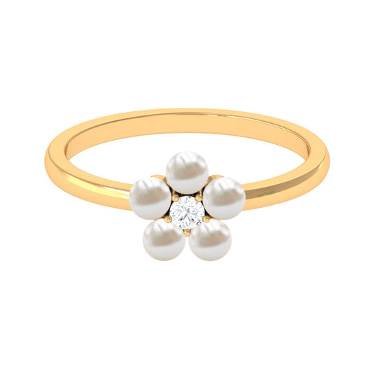 Cultured Freshwater Pearl Flower Promise Ring with Lab Diamond