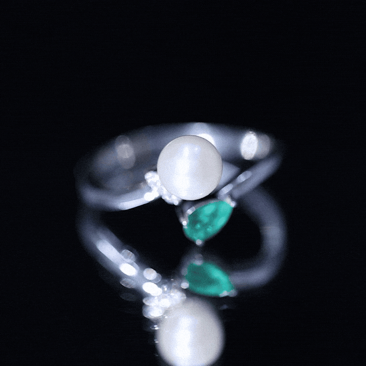 Cultured Freshwater Pearl and Emerald Toi Et Moi Promise Ring