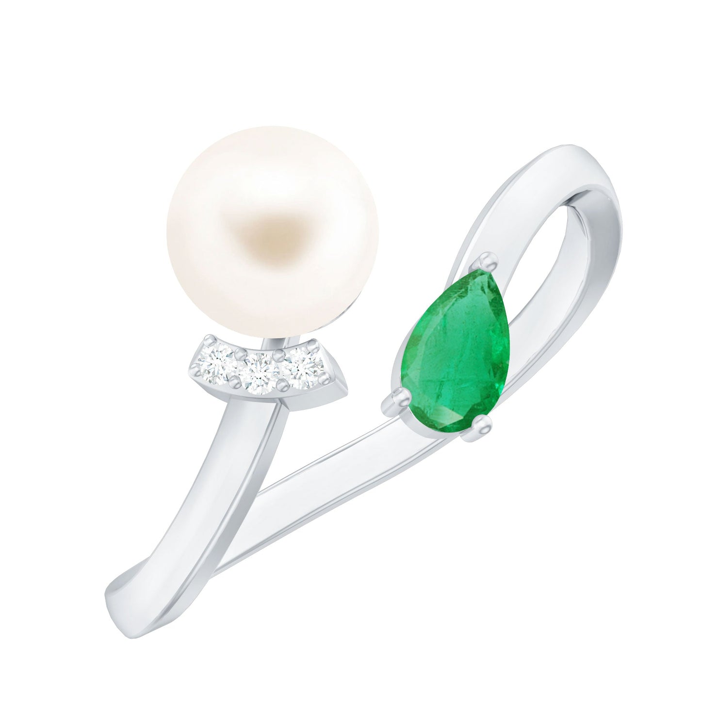Cultured Freshwater Pearl and Emerald Toi Et Moi Promise Ring