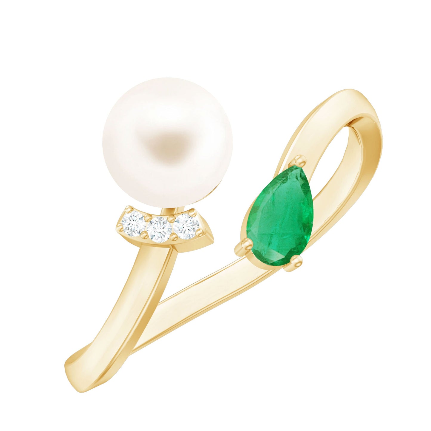 Cultured Freshwater Pearl and Emerald Toi Et Moi Promise Ring