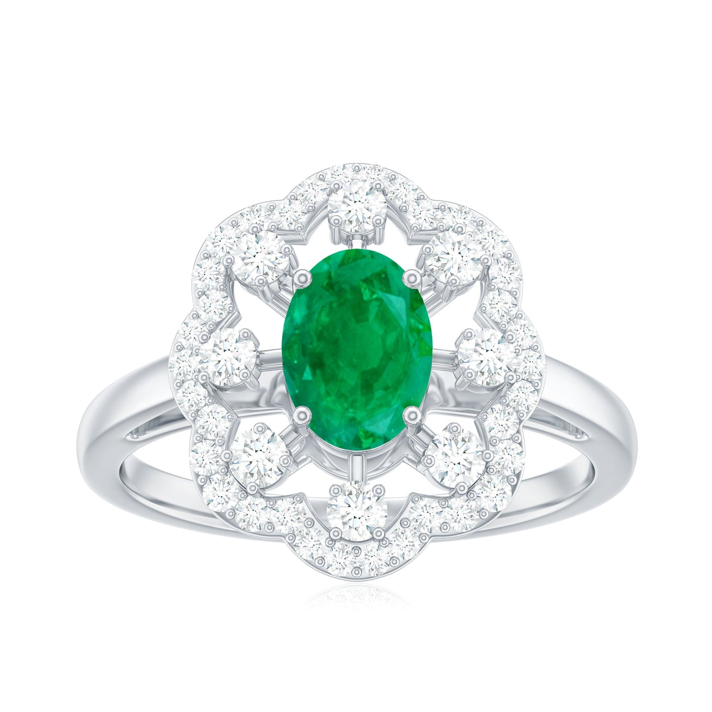 0.7 Carat Oval Emerald Designer Engagement Ring with Diamond