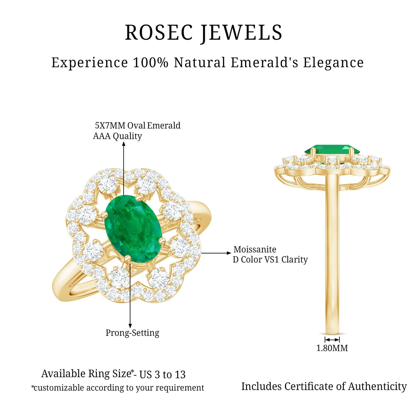 0.7 Carat Oval Emerald Designer Engagement Ring with Diamond