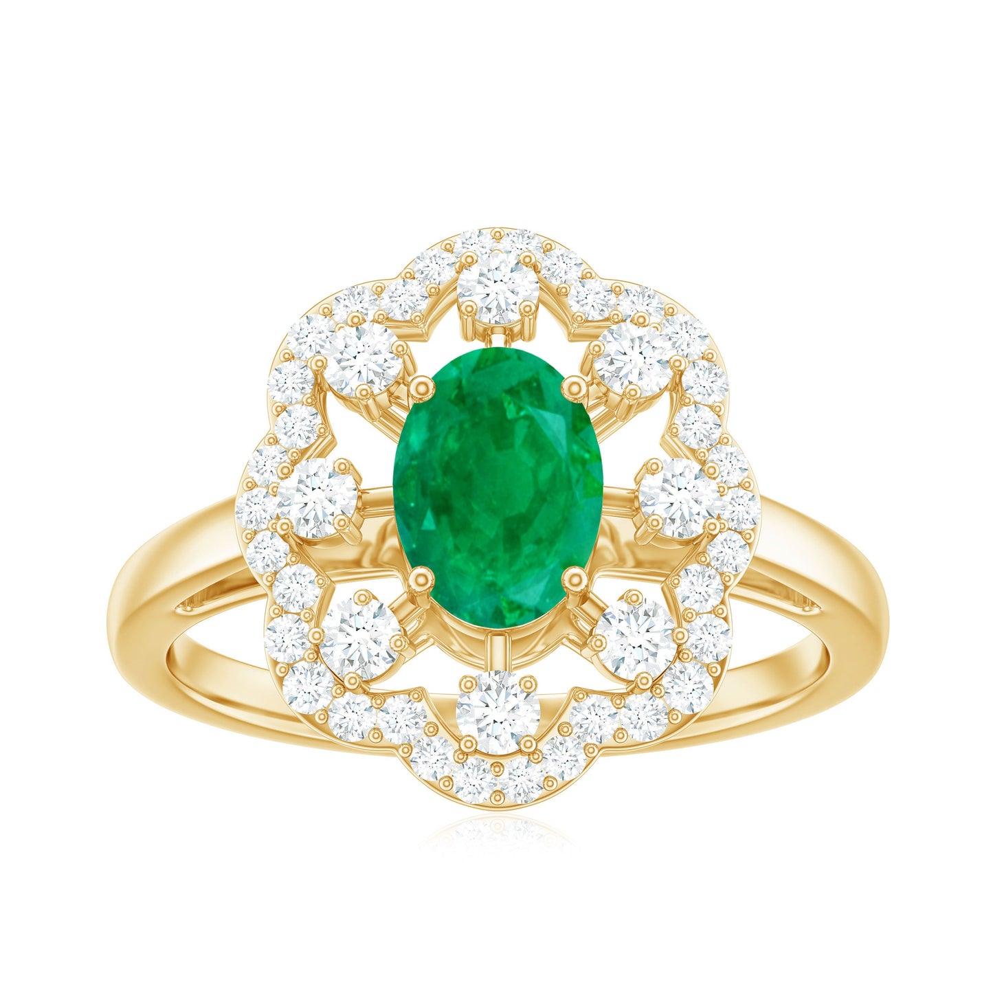 0.7 Carat Oval Emerald Designer Engagement Ring with Diamond