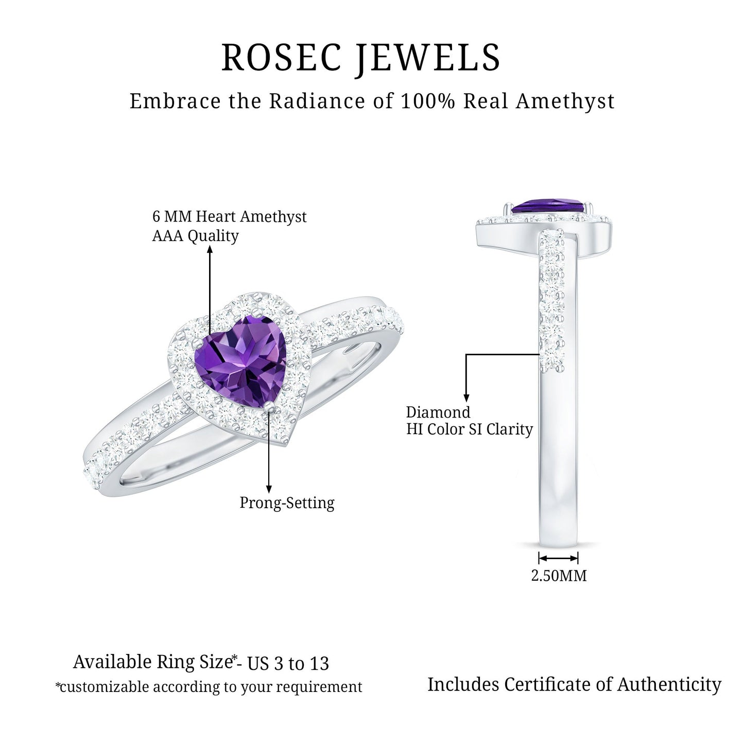 Heart Shape Amethyst and Diamond Halo Engagement Ring