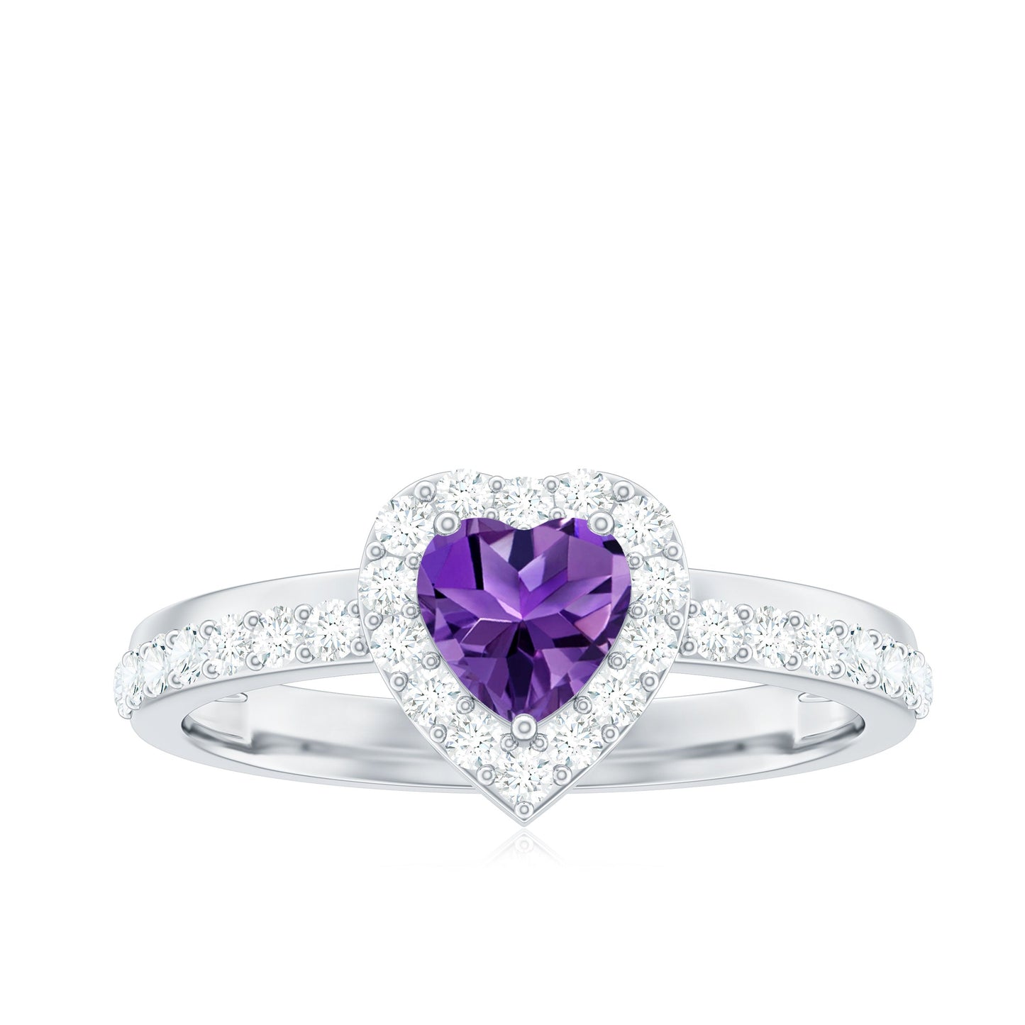 Heart Shape Amethyst and Diamond Halo Engagement Ring