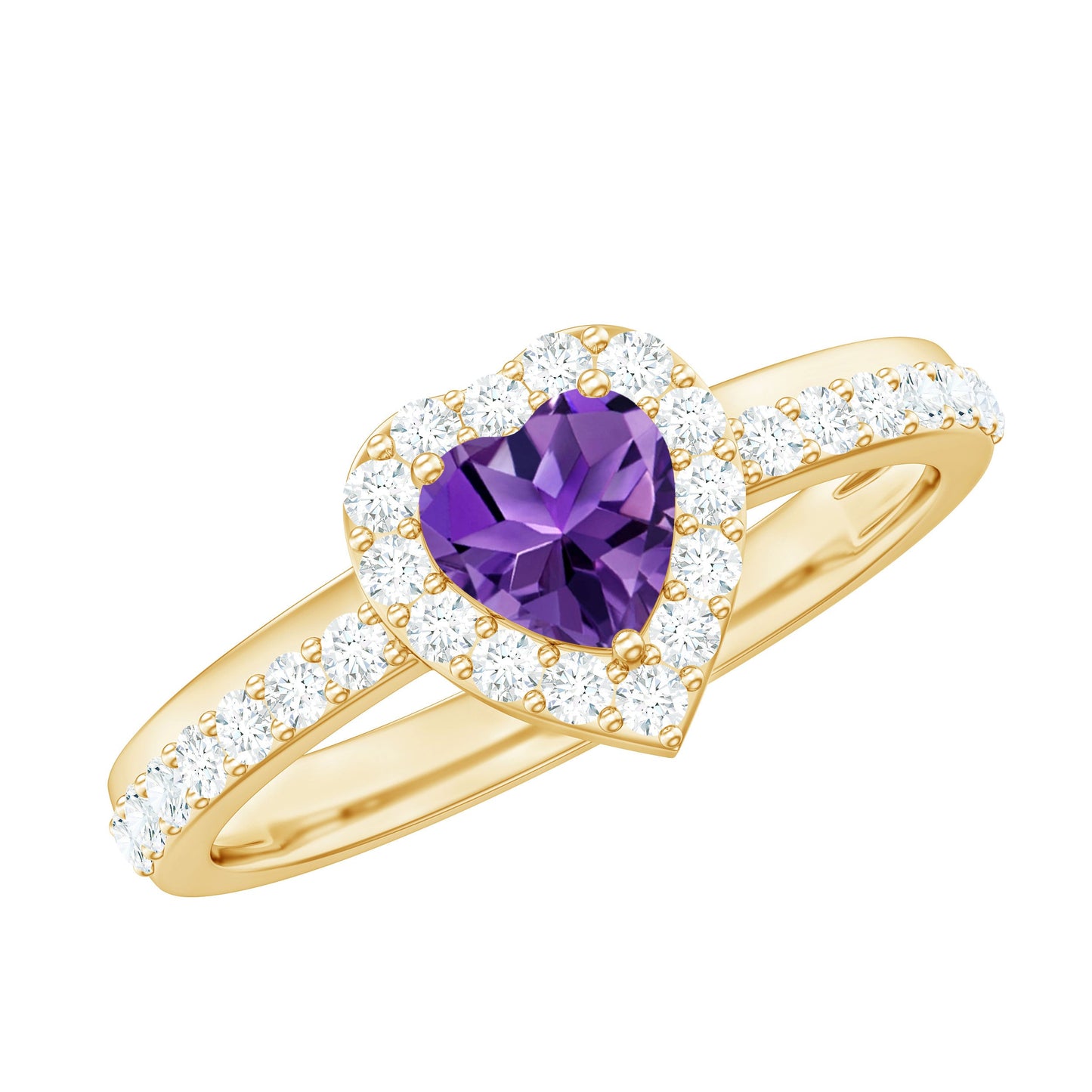 Heart Shape Amethyst and Diamond Halo Engagement Ring