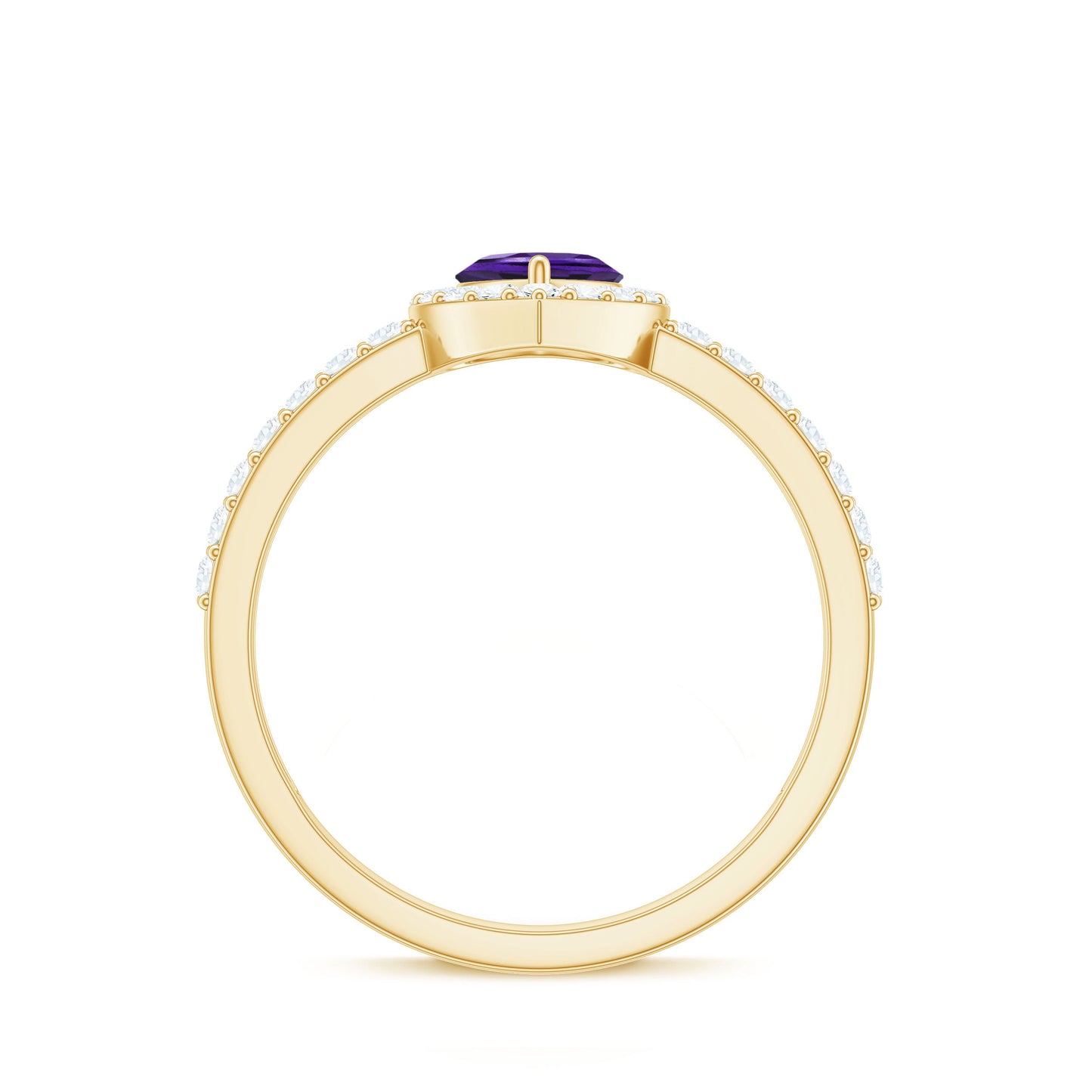Heart Shape Amethyst and Diamond Halo Engagement Ring