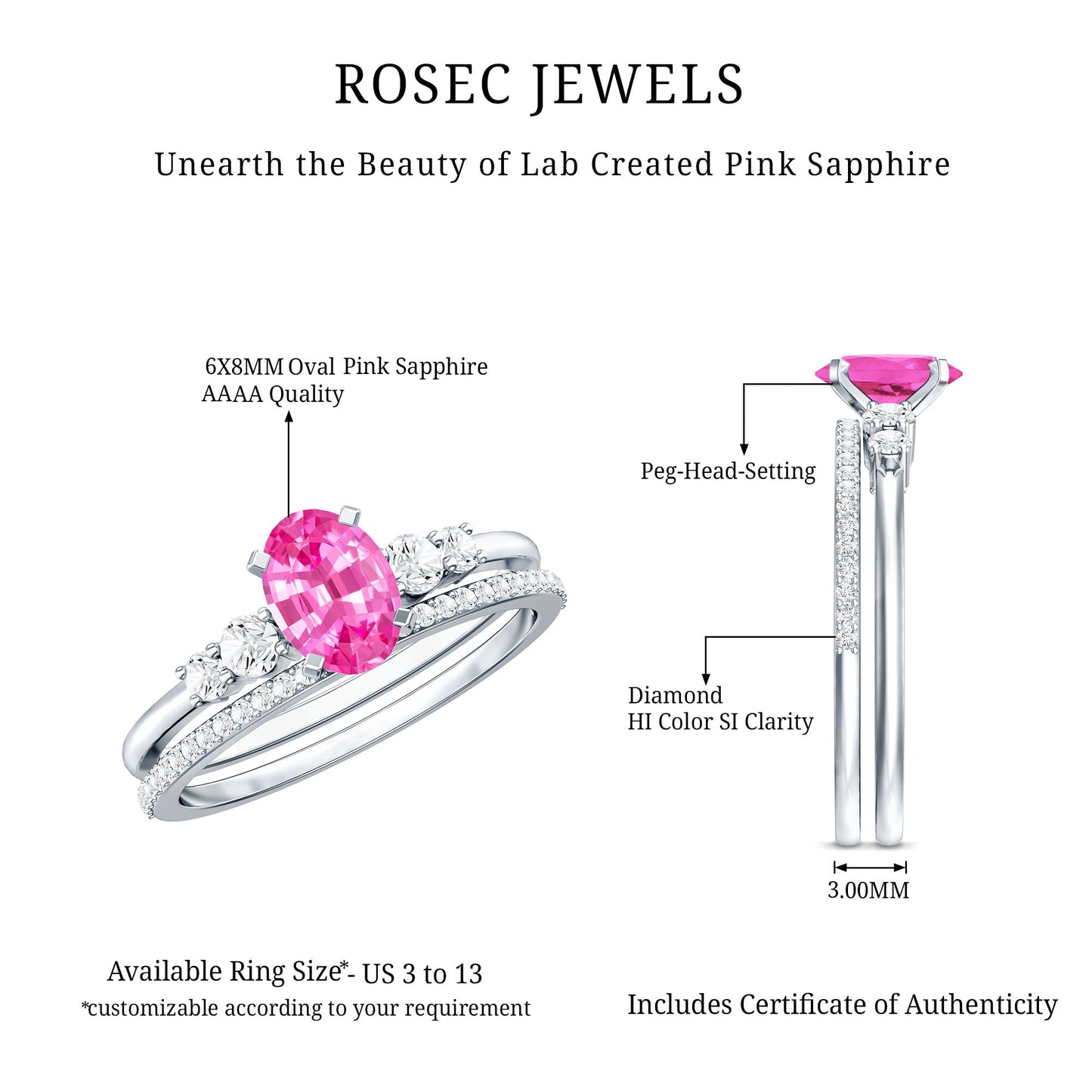 1.5 Carat Oval Cut Solitaire Created Pink Sapphire Ring Set with Diamond