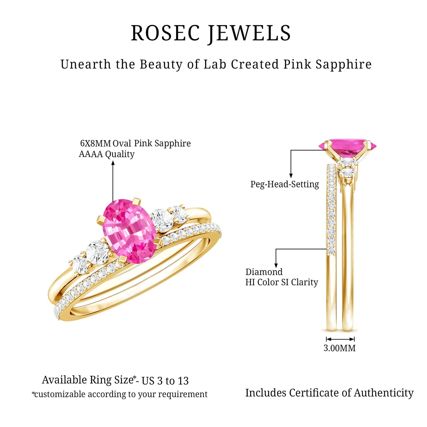 1.5 Carat Oval Cut Solitaire Created Pink Sapphire Ring Set with Diamond