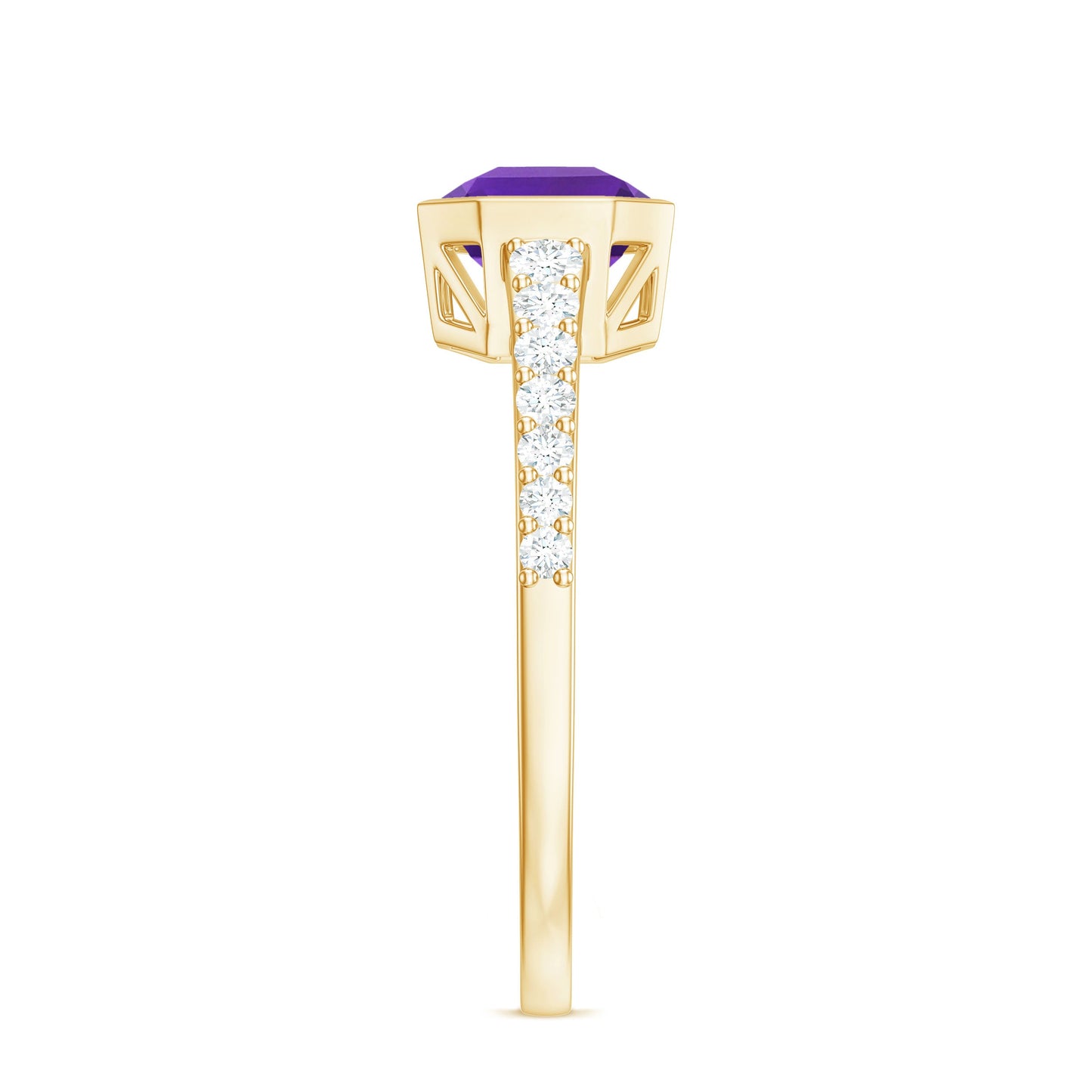 Bezel Asscher Amethyst Solitaire Ring with Diamond Side Stones