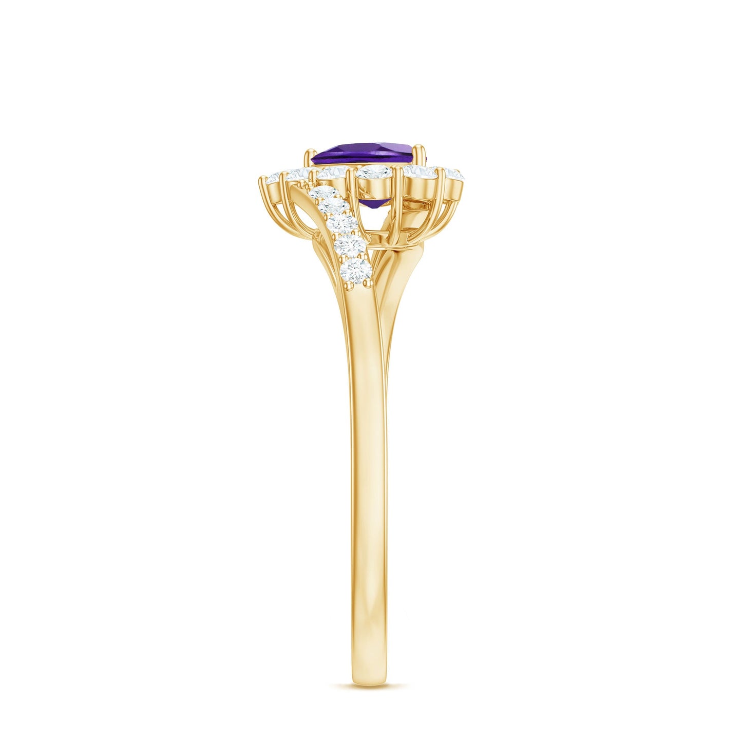 Real 0.9 Carat Amethyst Heart Engagement Ring with Diamond Halo