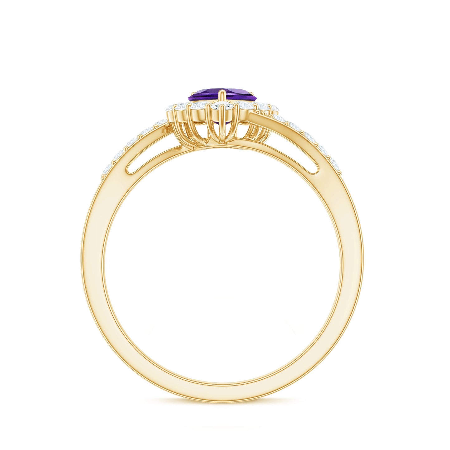 Real 0.9 Carat Amethyst Heart Engagement Ring with Diamond Halo
