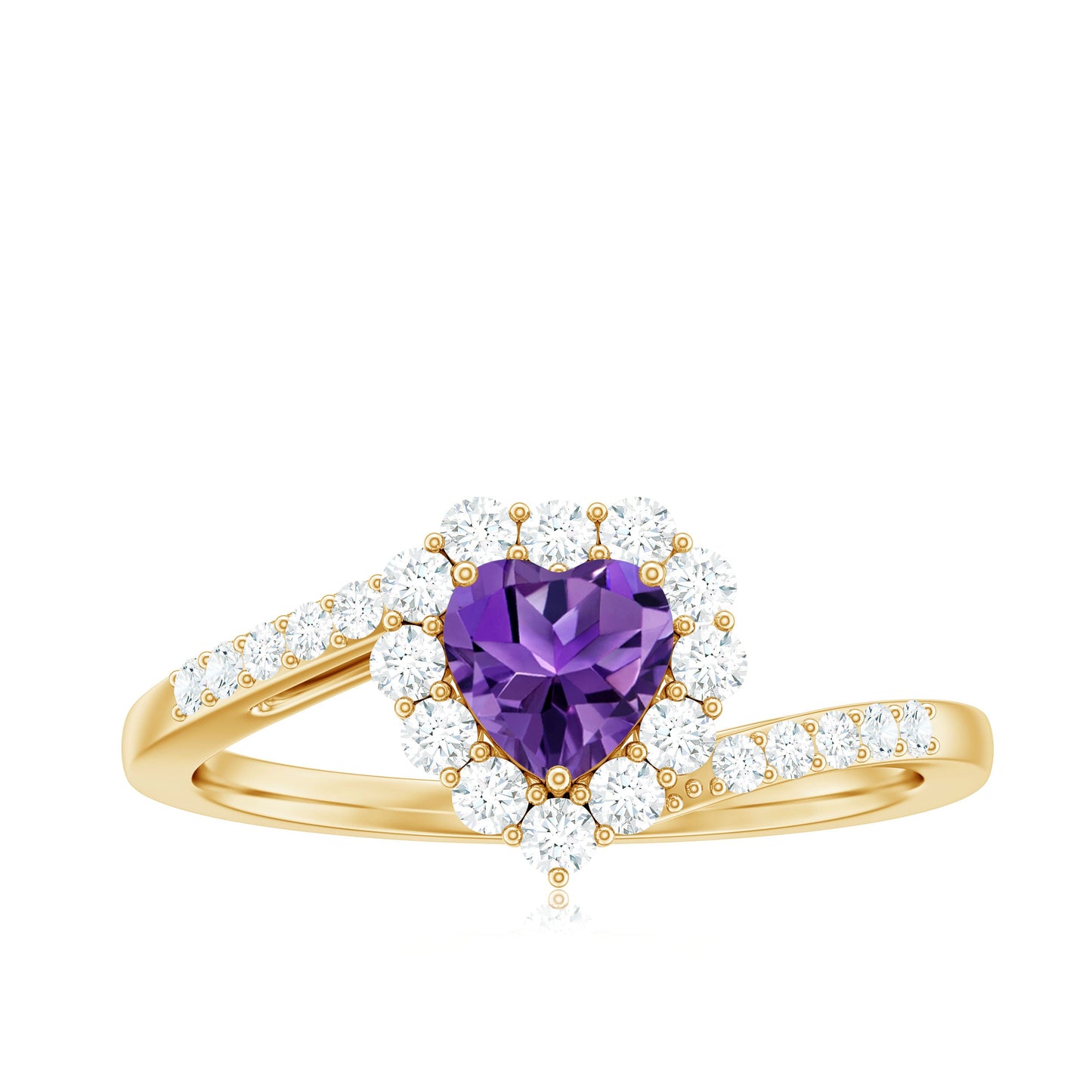 Real 0.9 Carat Amethyst Heart Engagement Ring with Diamond Halo