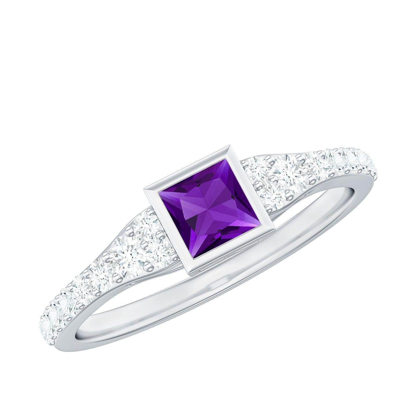 1.2 Carat Bezel Set Amethyst Solitaire Promise Ring with Diamond