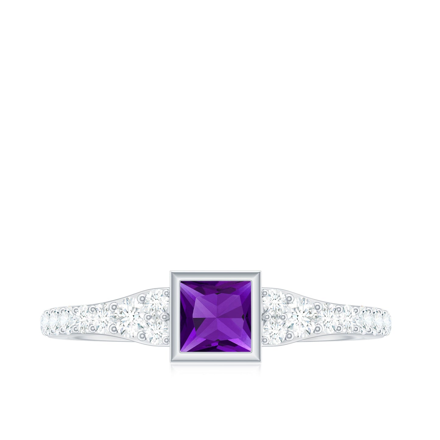 1.2 Carat Bezel Set Amethyst Solitaire Promise Ring with Diamond