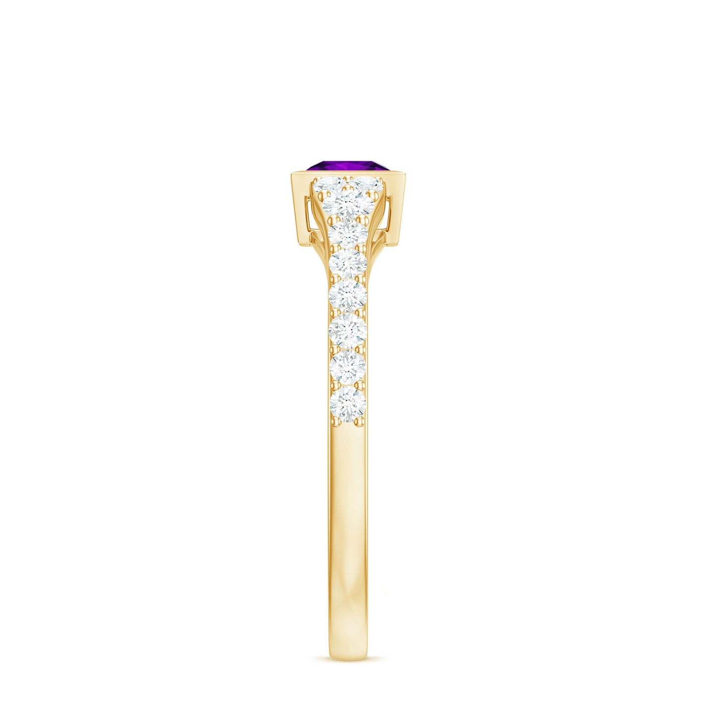 1.2 Carat Bezel Set Amethyst Solitaire Promise Ring with Diamond