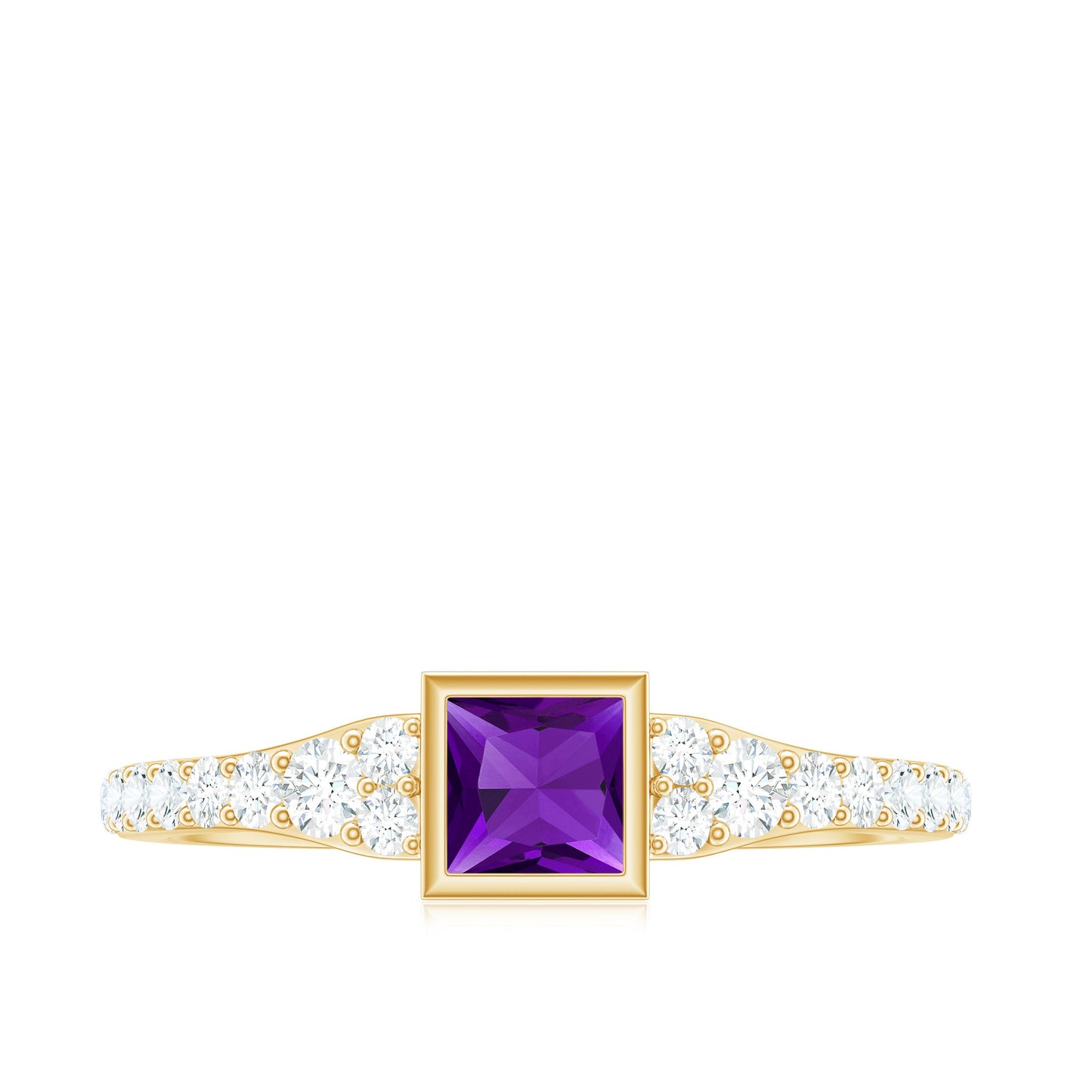 1.2 Carat Bezel Set Amethyst Solitaire Promise Ring with Diamond
