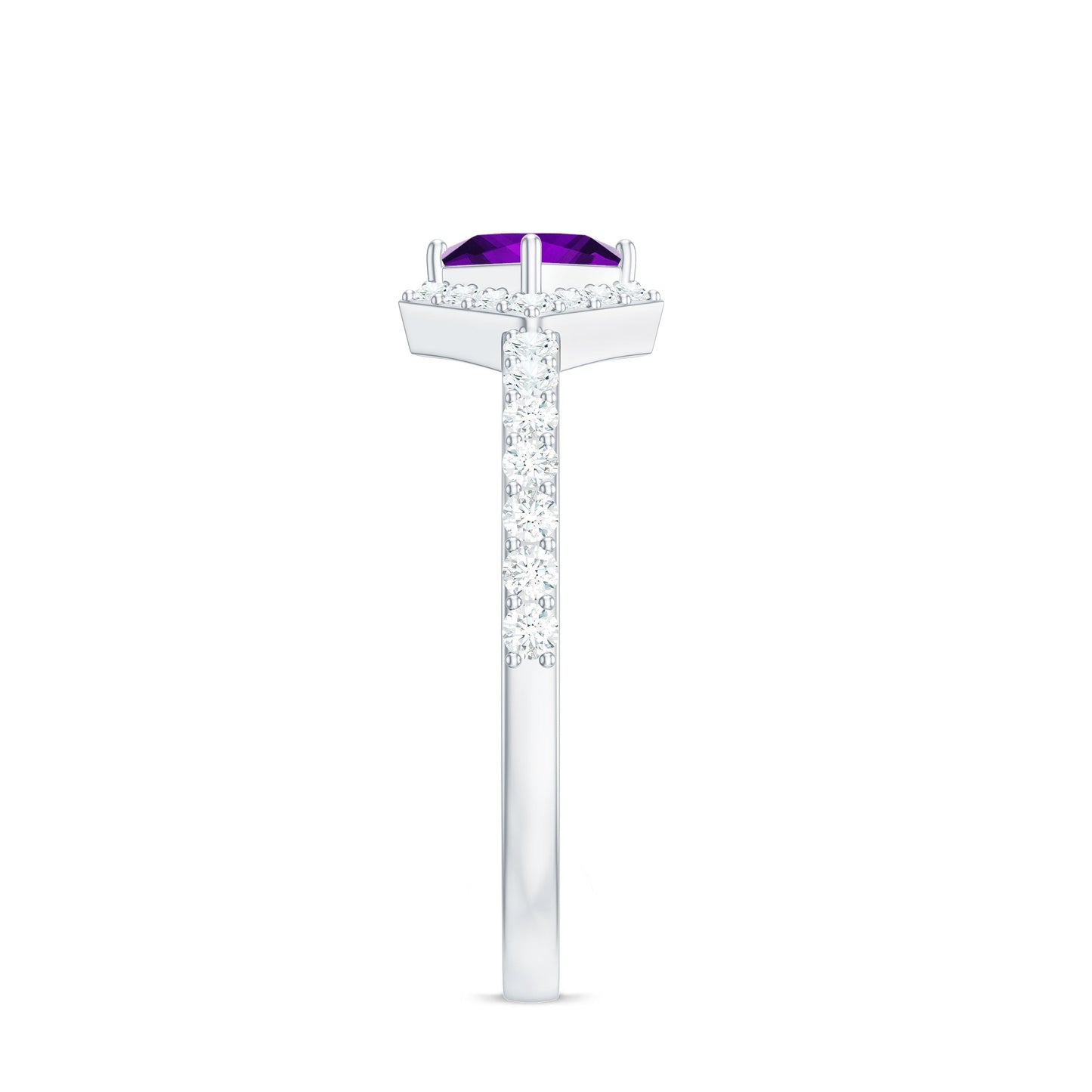 Certified Real 1.2 Carat Amethyst Princess Cut Engagement Ring with Diamond
